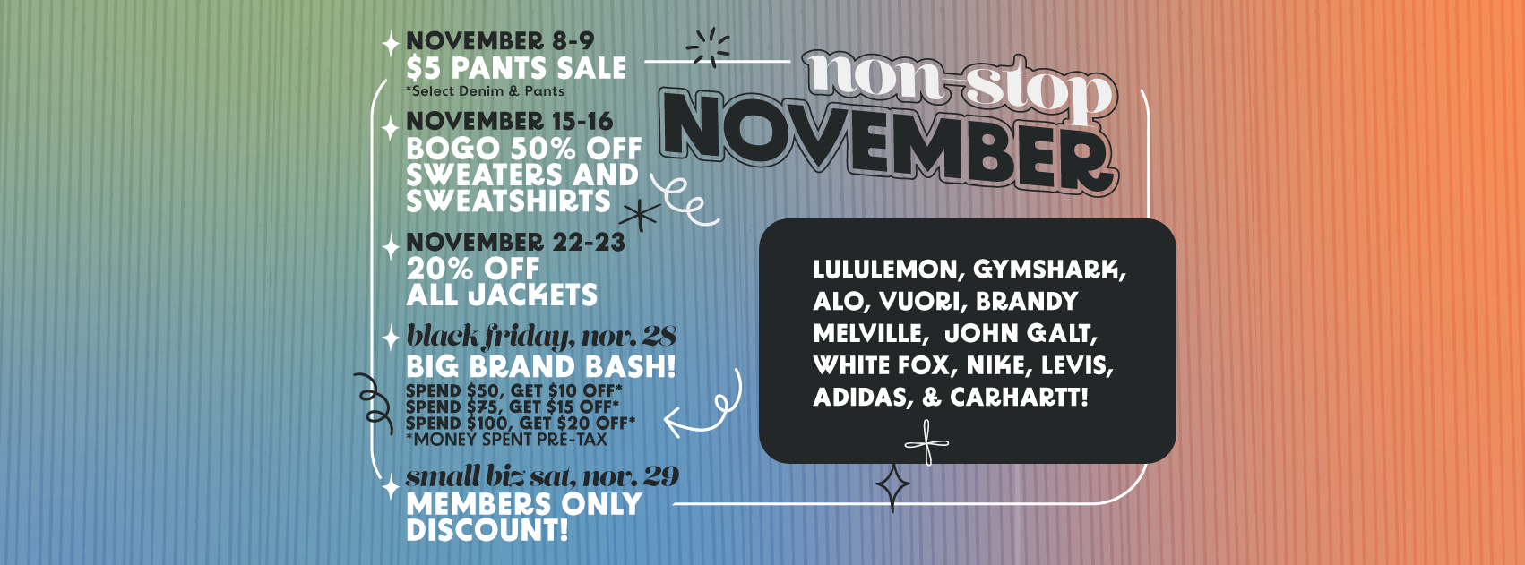 a colorful image with a run-down of events for the month of November